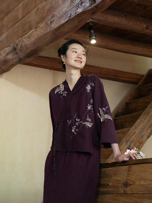 牧衣游原创重工手绣紫香云纱外套新款龟裂纹禅意复古上衣 深深愿 商品图0