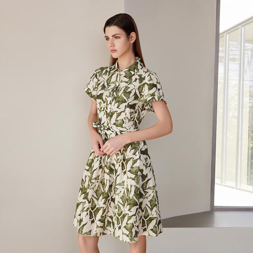 【棉质印花连衣裙】24年春夏新品女士时尚印花连衣裙系带收腰裙子 商品图3