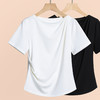 全新升级【铂金会员109/天猫139/差价30】(54223)洛诗琳通勤风百搭上衣2024夏季新款显瘦不规则圆领弹力短袖T恤女 商品缩略图4