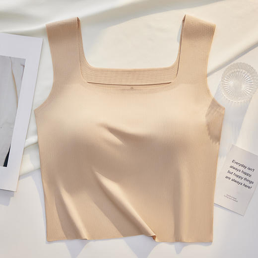 夏季【冰丝无痕吊带背心女】一体式女士螺纹方领打底 美背背心内搭内衣  商品图7