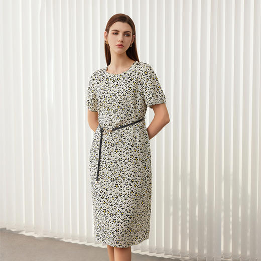 【桑蚕丝印花连衣裙】24年春夏新品女士100%桑蚕丝中长款圆领印花真丝裙 商品图0