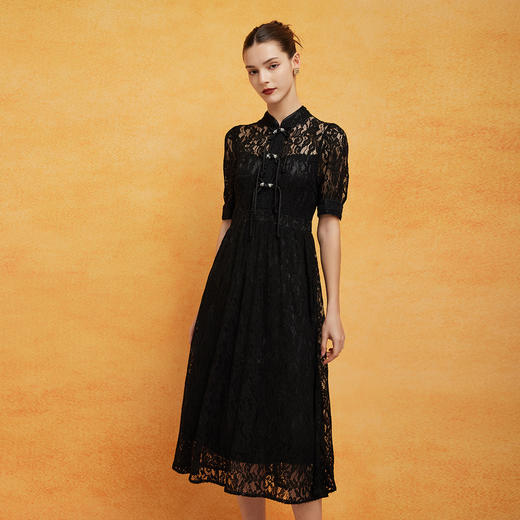PF8G5斯尔丽2024新款浪漫蕾丝改良国风精致流苏盘扣收腰放摆显瘦连衣裙 商品图2