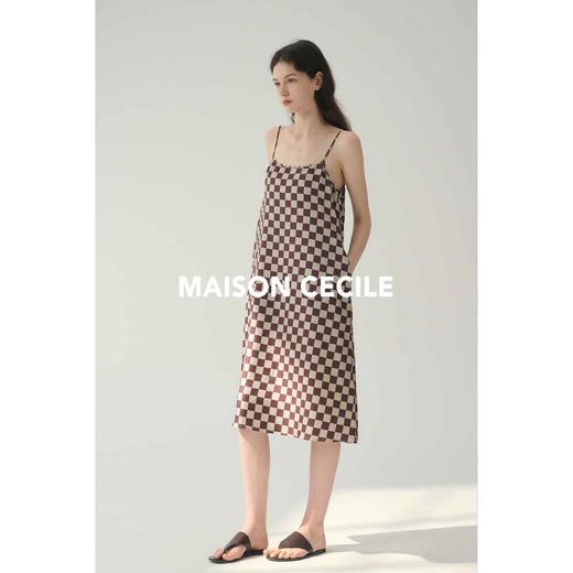 MAISON CECILE复古红/复古绿棋盘格桑蚕丝吊带连衣裙 商品图4