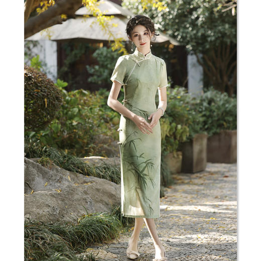 2024春夏新款长款短袖老上海复古国风送考旗袍SYK179141 商品图0