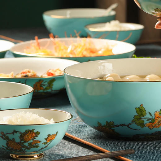 永丰源 夫人瓷西湖蓝22头中餐具 6人位家用餐具陶瓷饭碗汤盘套装 商品图1