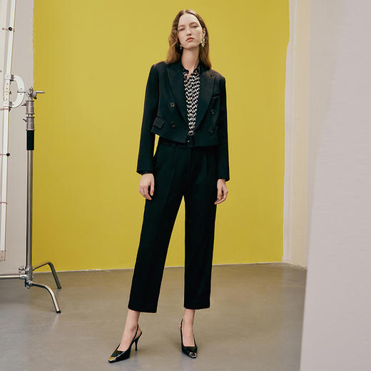 EITIE爱特爱春季新款高腰纯色显瘦通勤百搭干练裤子7305001 商品图2