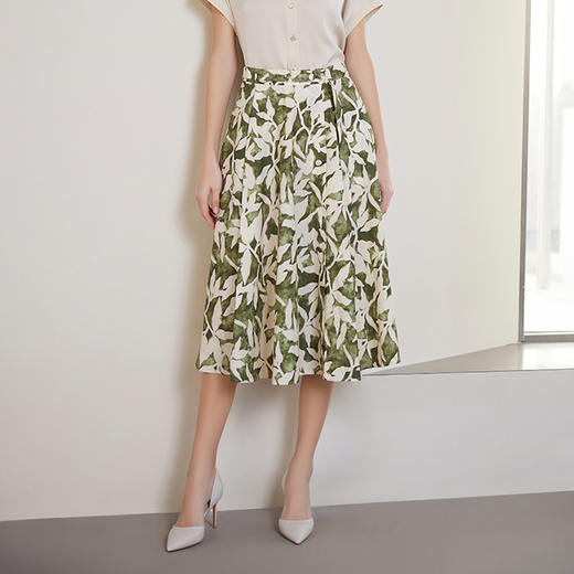 【棉质印花百褶裙】24年春夏新品女士印花半裙时尚百褶裙 商品图1