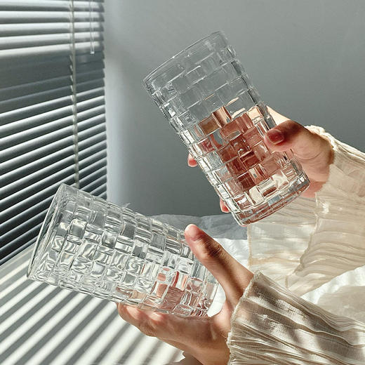 「19.9到手两只！ins高颜值」玻璃杯网红水杯清新森系浮雕啤酒杯咖啡冷饮杯藤编玻璃餐饮用具 商品图3