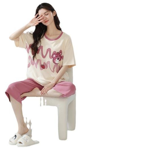 【免穿内衣可外出家居服】自带胸垫纯棉睡衣套装 甜美简约全棉短袖七分裤夏季薄款舒适家居服 商品图7