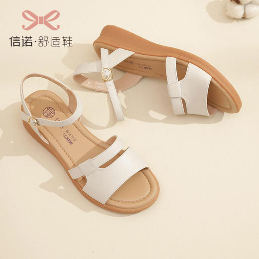 信诺妈妈鞋舒适防滑平底中年凉鞋女坡跟女款真皮2023年新款夏季23L368-5 商品图2