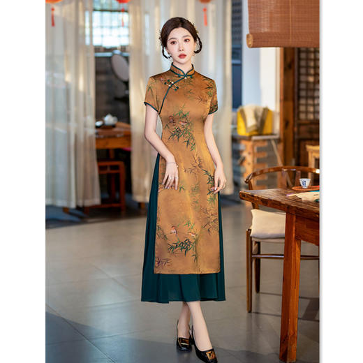 2024春夏新款中老年女士短袖奥黛改良民族风长款奥黛旗袍裙SYK27536 商品图3