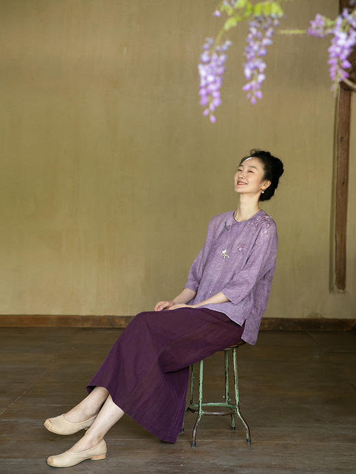 牧衣游原创 龟裂纹紫香云纱半身裙禅意宽松真丝直筒半裙 小绿间 商品图2