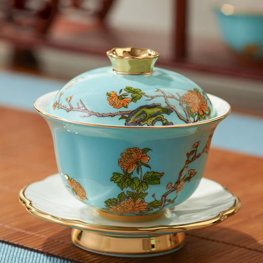 永丰源 西湖蓝 6头/7头茶具陶瓷轻奢三才盖碗功夫茶具客厅家用下午茶 商品图7