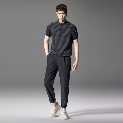 PINLI品立2024夏季新款商务休闲短袖衬衫男条纹立领修身衬衣上衣B242113154 商品图4