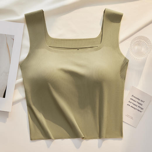 夏季【冰丝无痕吊带背心女】一体式女士螺纹方领打底 美背背心内搭内衣  商品图9