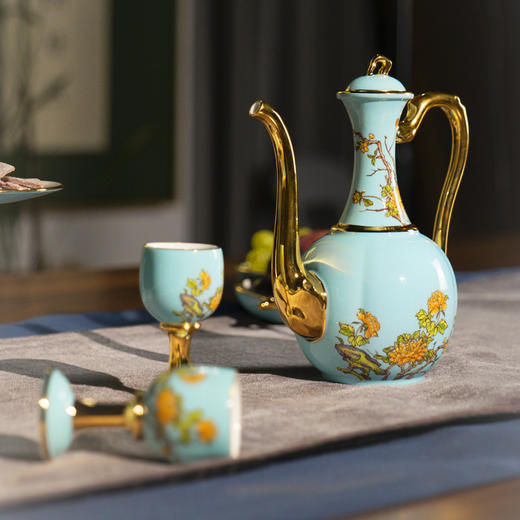 永丰源  夫人瓷西湖蓝10头酒具陶瓷酒杯酒壶结婚乔迁礼物 商品图0