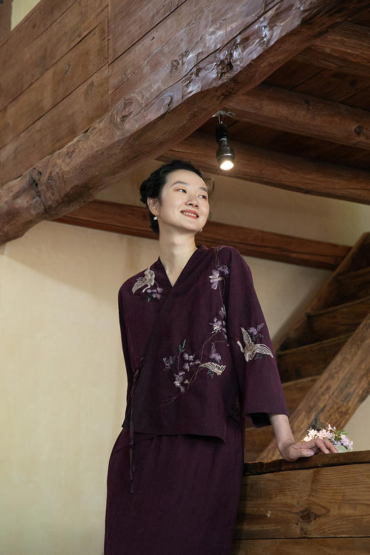 牧衣游原创重工手绣紫香云纱外套新款龟裂纹禅意复古上衣 深深愿 商品图5