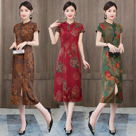 ALBB-香云纱连衣裙女真丝桑蚕丝旗袍修身显瘦礼服 商品图3