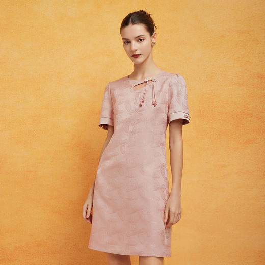 PF8K1斯尔丽2024新款轻国风流苏盘扣时尚减龄提花圆领连衣裙 商品图2