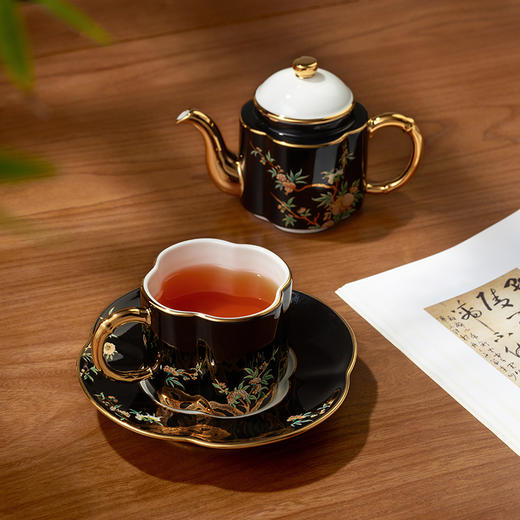 永丰源夫人瓷石榴家园4头茶具陶瓷茶具套装轻奢描金茶壶茶杯碟 商品图2