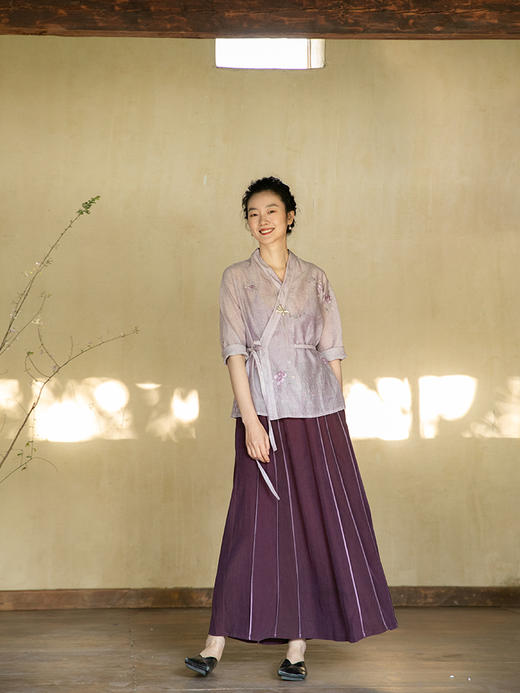 牧衣游原创 炒色丝棉刺绣衬衫新款禅意新中式上衣轻薄茶服 海棠梨 商品图2