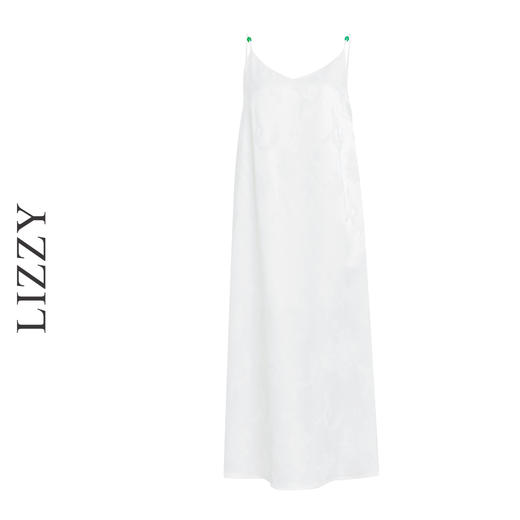 LIZZY2024国风新中式U领廓版型优雅提花缎玉石珠吊带连衣裙7942 商品图4