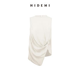 HIDEMI度假系列褶皱花苞堆叠感圆领前后两穿式背心上衣 黑色/白色