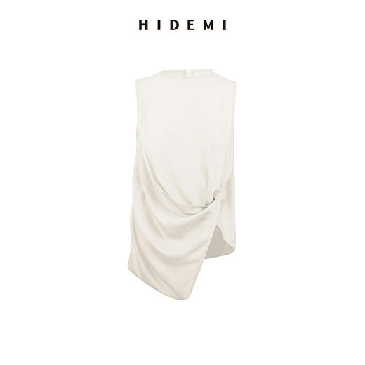 HIDEMI度假系列褶皱花苞堆叠感圆领前后两穿式背心上衣 黑色/白色 商品图0