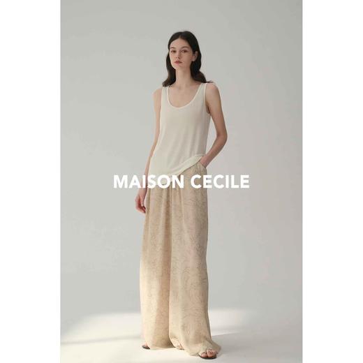 MAISON CECILE桑蚕丝复古线条花朵松紧腰阔腿裤 商品图1