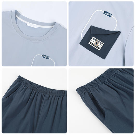 【商场同款】熳洁儿 夏季男士家居服冰瓷棉男士短袖短裤套装休闲宽松可外穿24203952 商品图3