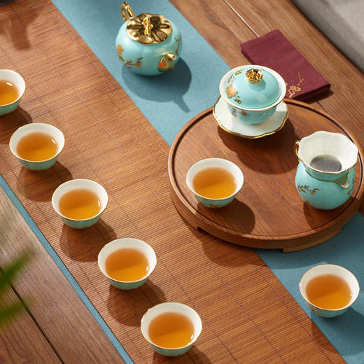 永丰源 夫人瓷西湖蓝15头茶具新中式茶具套装 盖碗公道杯礼盒装 商品图1