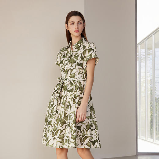 【棉质印花连衣裙】24年春夏新品女士时尚印花连衣裙系带收腰裙子 商品图1