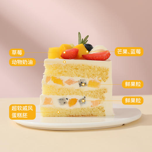 【心语果乐】甜蜜缤纷的鲜果在蛋糕上铺展开来，草莓、鲜芒果、奇异果等水果交织在一起，让每一个瞬间都充满快乐和美好(全国幸福西饼)【复制后记得删除分组】 商品图3