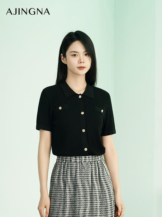 【商场同款】阿菁娜夏季新款POLO领短袖针织衫A29C301016 商品图0