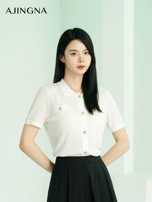 【商场同款】阿菁娜夏季新款POLO领短袖针织衫A29C301016 商品图3
