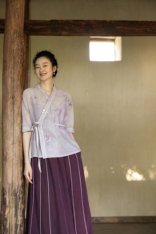 牧衣游原创 炒色丝棉刺绣衬衫新款禅意新中式上衣轻薄茶服 海棠梨 商品图5