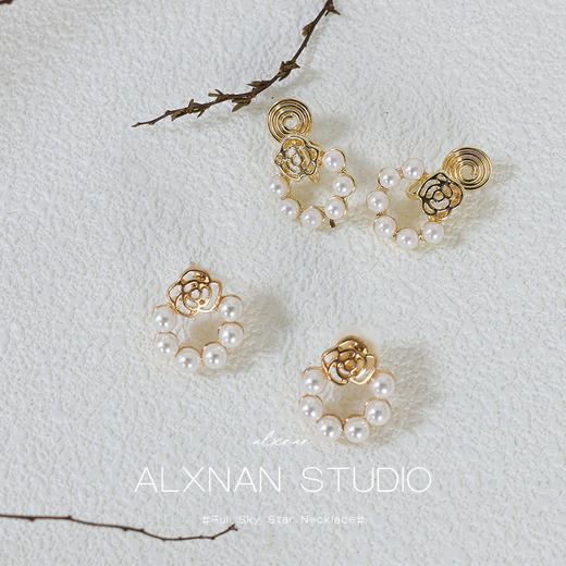 鹿鹿推荐•【原价¥39.9秒杀¥16.9！】 《镂空玫瑰》复古法式赫本珍珠S925耳环 商品图1