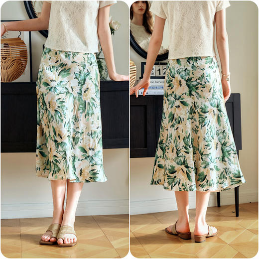 OLrain欧芮儿法式印花缎面半身裙女夏季2024新款高腰气质A字半裙 商品图4