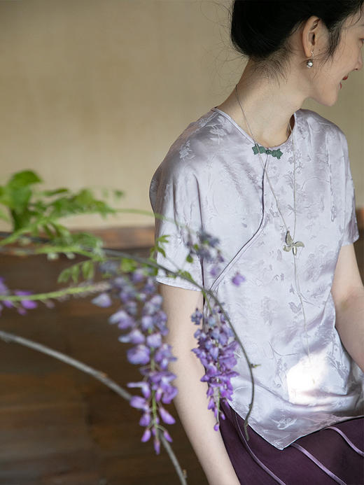 牧衣游原创 炒色真丝混纺衬衫女夏新款光泽轻薄复古文艺上衣 庭花 商品图2