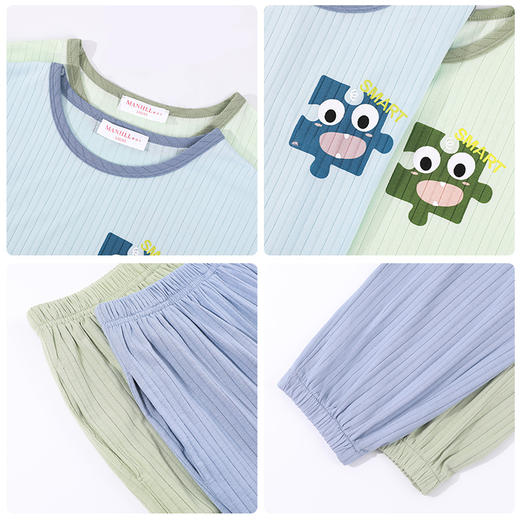 【商场同款】熳洁儿 夏季儿童家居服罗纹针织男童女童短袖长裤睡衣套装24203601/24203606 商品图3