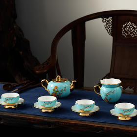 永丰源夫人瓷西湖蓝12头茶具茶具陶瓷杯简约杯子家用