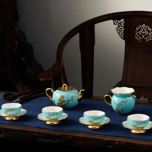 永丰源夫人瓷西湖蓝12头茶具茶具陶瓷杯简约杯子家用 商品图0