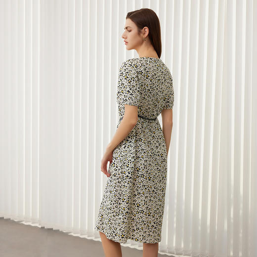 【桑蚕丝印花连衣裙】24年春夏新品女士100%桑蚕丝中长款圆领印花真丝裙 商品图2