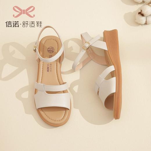 信诺妈妈鞋舒适防滑平底中年凉鞋女坡跟女款真皮2023年新款夏季23L368-5 商品图1