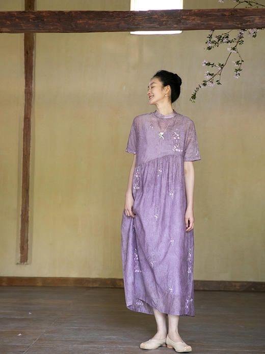 牧衣游原创 炒色丝棉匹绣连衣裙新款减龄禅意文艺气质长裙 月寻人 商品图1