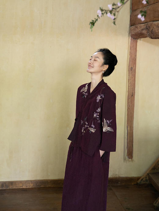 牧衣游原创重工手绣紫香云纱外套新款龟裂纹禅意复古上衣 深深愿 商品图1