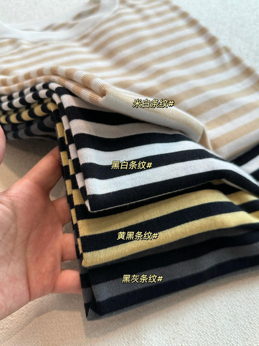 max mar*针织条纹短袖 10%silk 真丝＋70%lyocell莱赛尔（天丝）＋20%cotton棉 商品图0