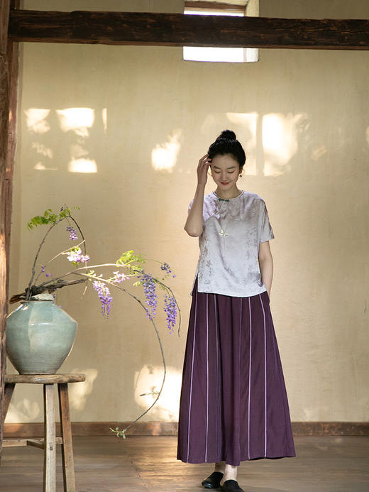 牧衣游原创 炒色真丝混纺衬衫女夏新款光泽轻薄复古文艺上衣 庭花 商品图3