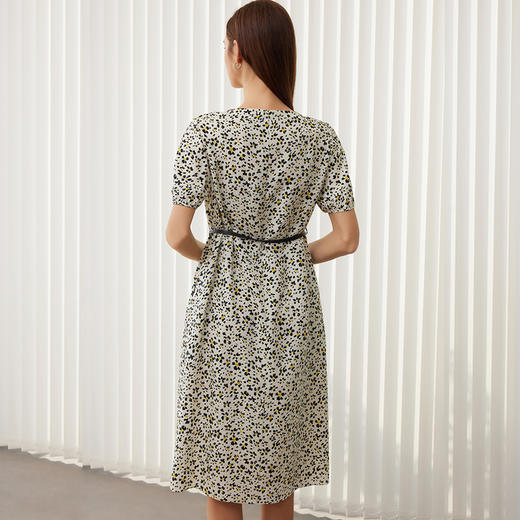 【桑蚕丝印花连衣裙】24年春夏新品女士100%桑蚕丝中长款圆领印花真丝裙 商品图3