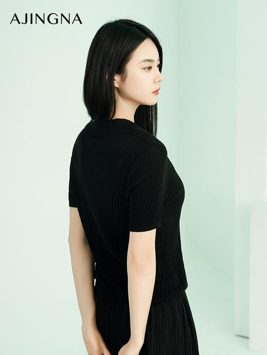 【商场同款】阿菁娜2024夏季新款翻领简雅松弛感针织衫A29X301012 商品图3